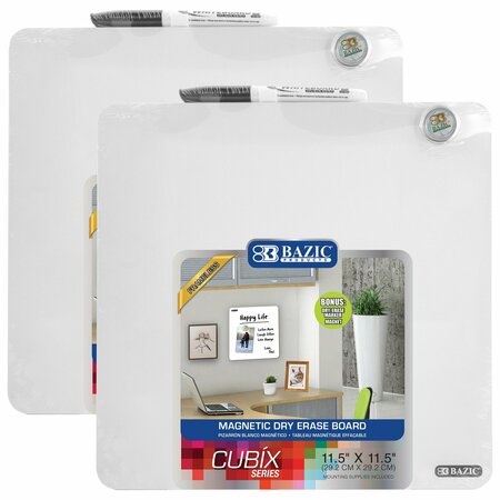 BAZIC PRODUCTS Magnetic Dry Erase Tile with Marker and Magnet, 11.5in. x 11.5in., 2PK 6043
